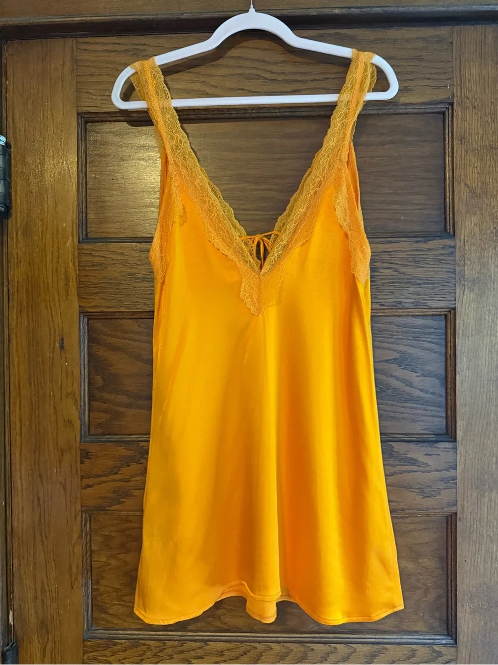 ZARA Orange Satin Silky Lace Trim Slip Dress Mini Dress Bold Bright Front Tie M - Picture 7 of 9
